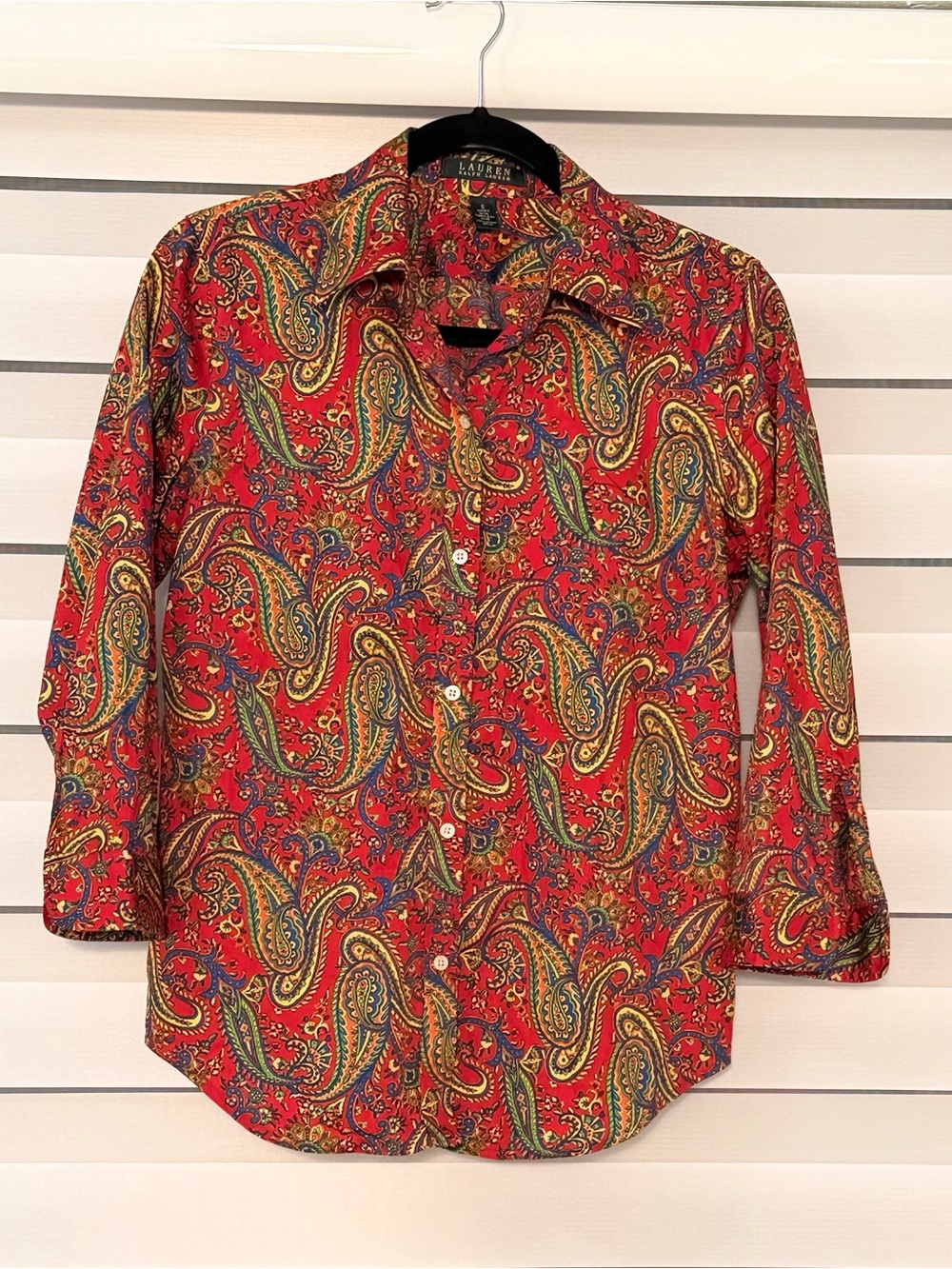 Lauren Ralph Lauren Red Paisley Cotton Shirt Size S